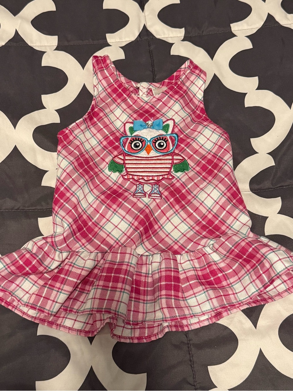 Youngland Pink and White Plaid Baby Dress with Blue Bow Accent